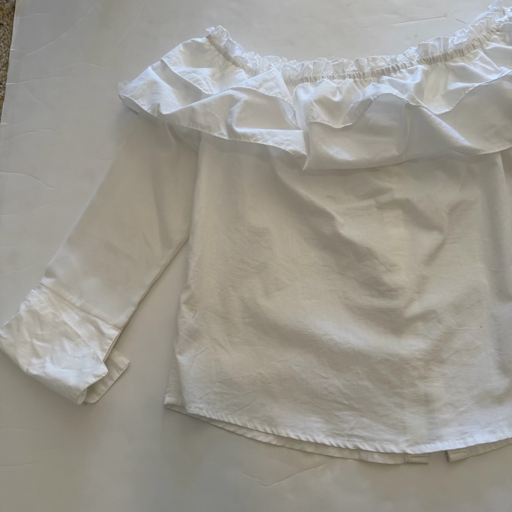 White Ruffle Off-Shoulder Blouse - Picture 8 of 8